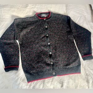 Woolrich Women’s Vintage Charcoal Cardigan with Red Accents. Size M
